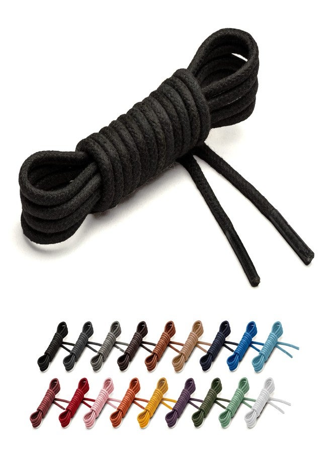Benchmark Basics Round Waxed Cotton Shoelaces | 27”, 30”, 33” & 36” | 2mm (5/64”) Width | Available in 18 Colors (39 Inches, Black) - Image 1